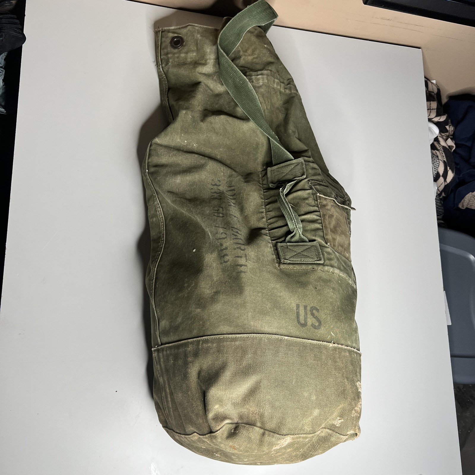 1948 Vintage US Military Canvas Sea Bag OD Green Duffel Stencil Name USGI USA