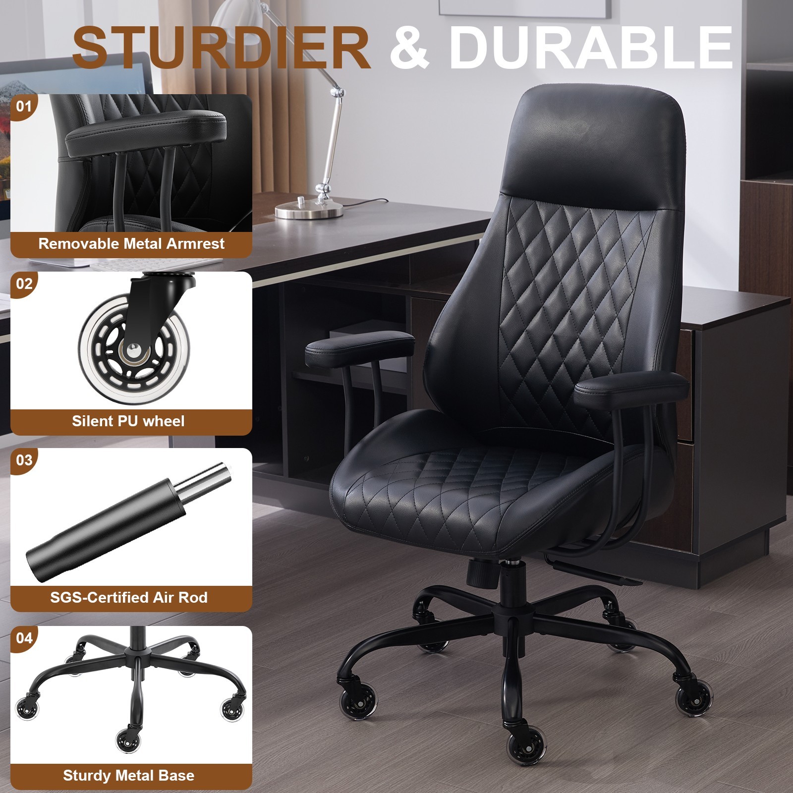 Diamond Quilted PU Leather Office Chair with Premium Durable Construction