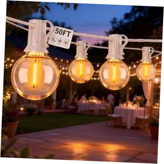 LED Outdoor String Lights G40 Patio String Lights with 50FT Warm White-White