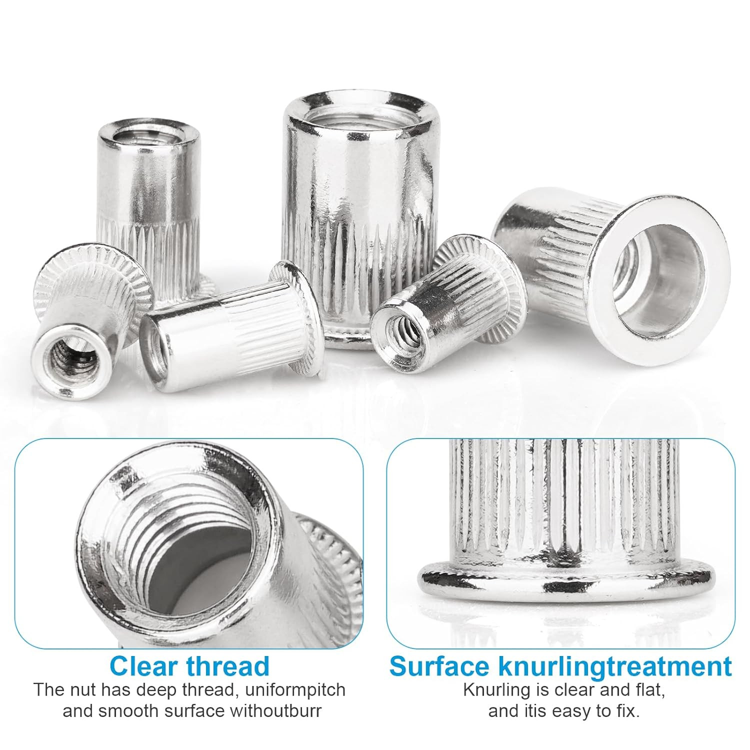 30 Pcs 3/8-16 Rivet Nuts Stainless Steel Flat Head Threaded Insert Nutserts