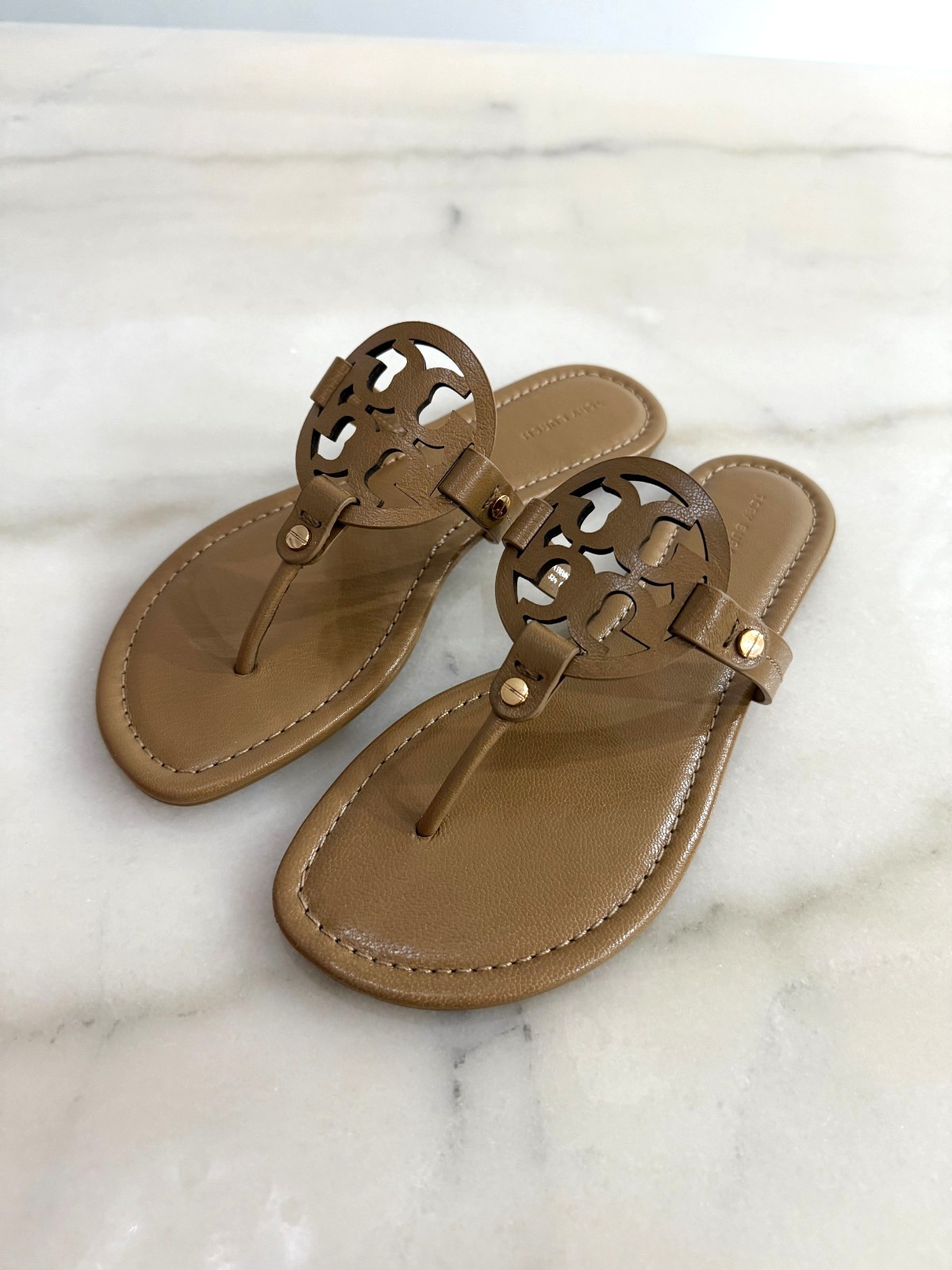 Tory Burch Womens Miller Sandal Almond 151169 201 Goat Leather Size 6.5-8.5