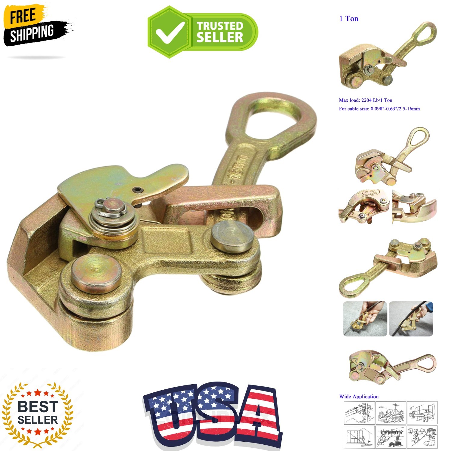 Cable Grip Wire Gripper Steel Cable Puller Tool for Wire Rope,Pulling 2204 Lb...