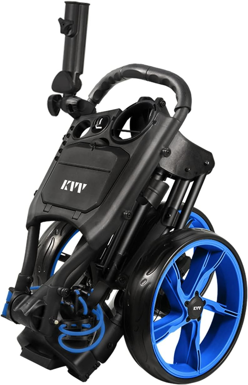KVV 3 Wheel Golf Push Cart Ultra Lightweight Smallest Folding Size, New-Version