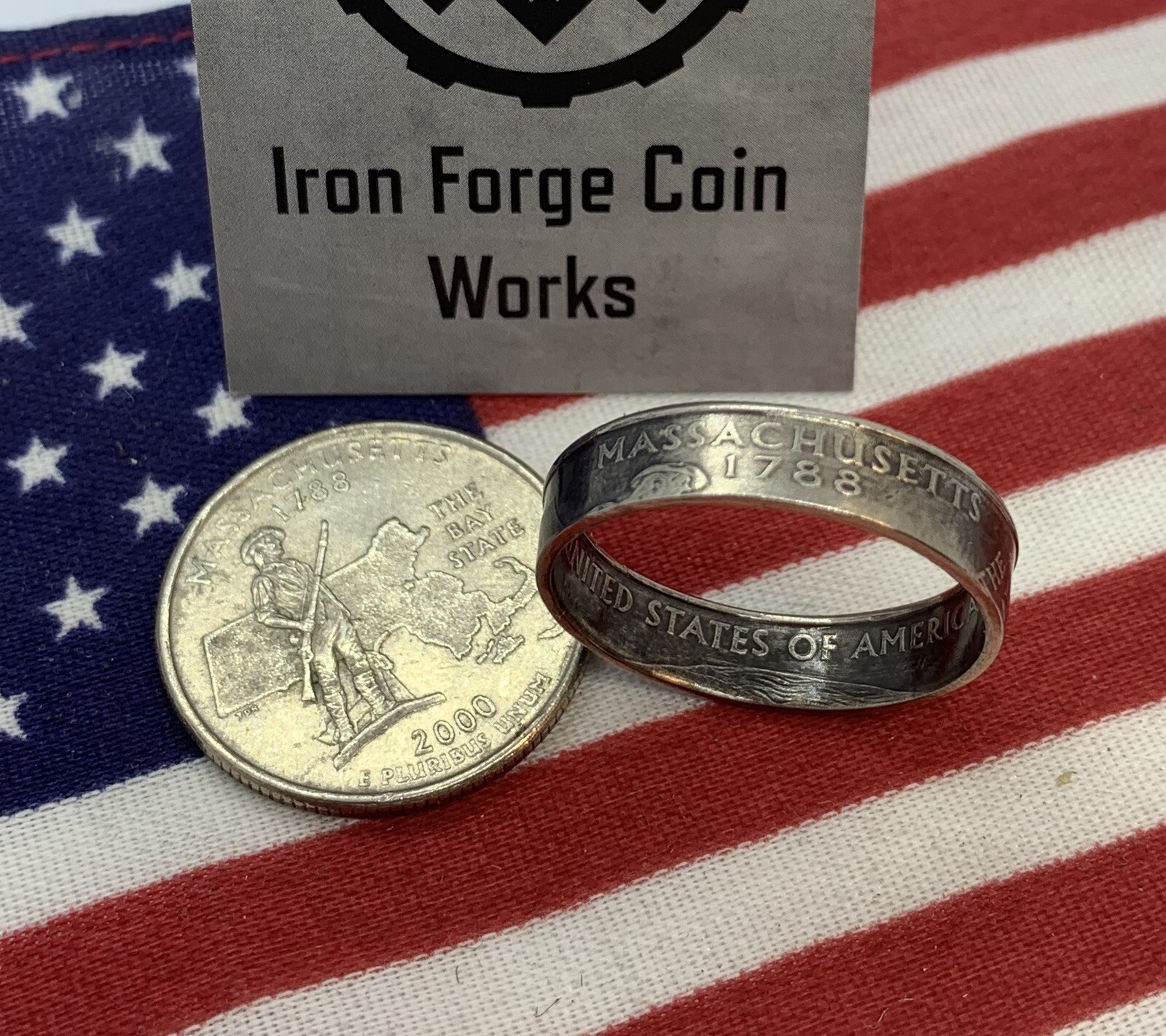 Massachusetts MA Handcrafted Washington Quarter coin ring Sizes 3-10 2000 Sealed