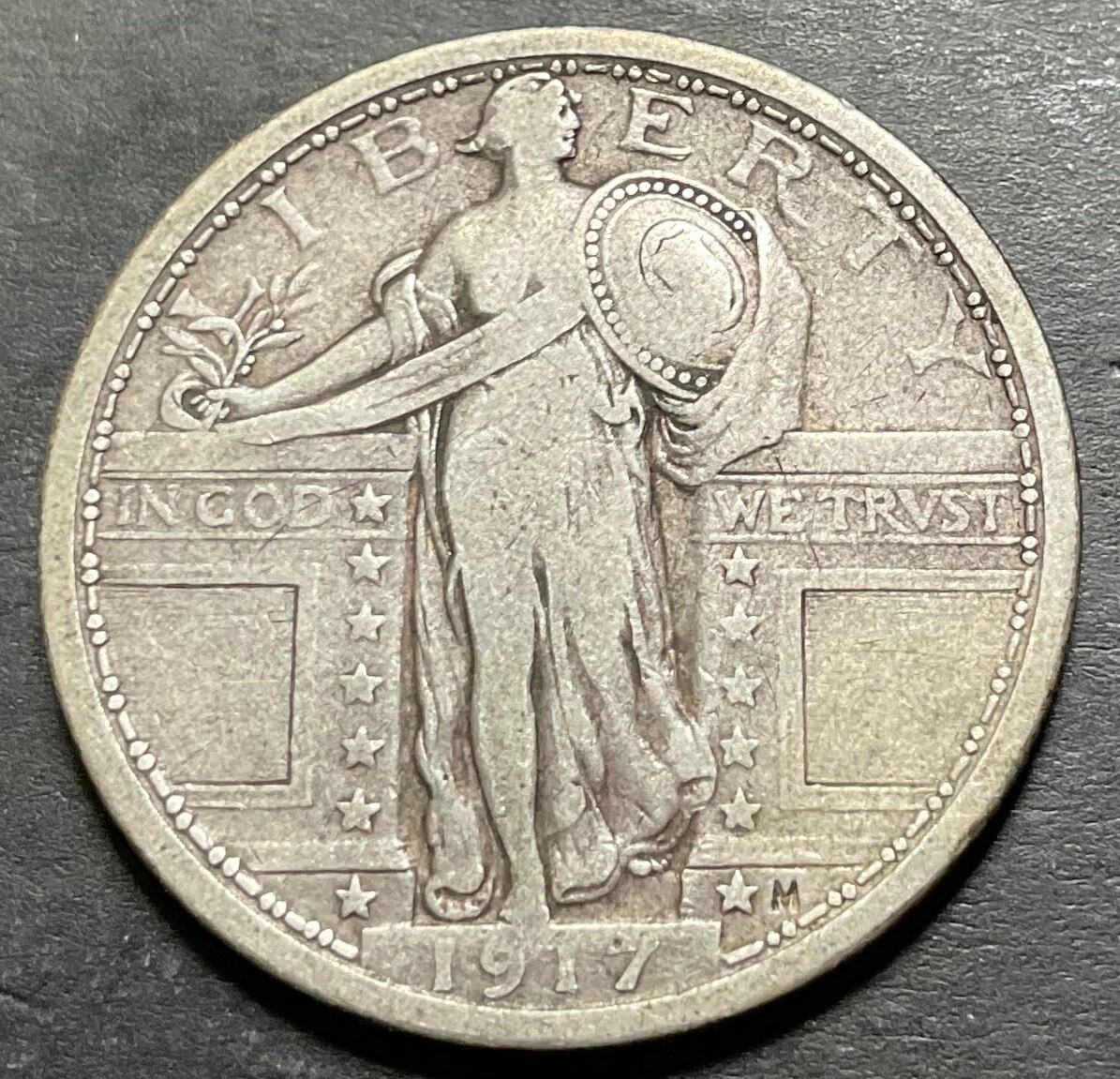 1917-P Standing Liberty Quarter Silver Rare Type 1 Early Key Date L375