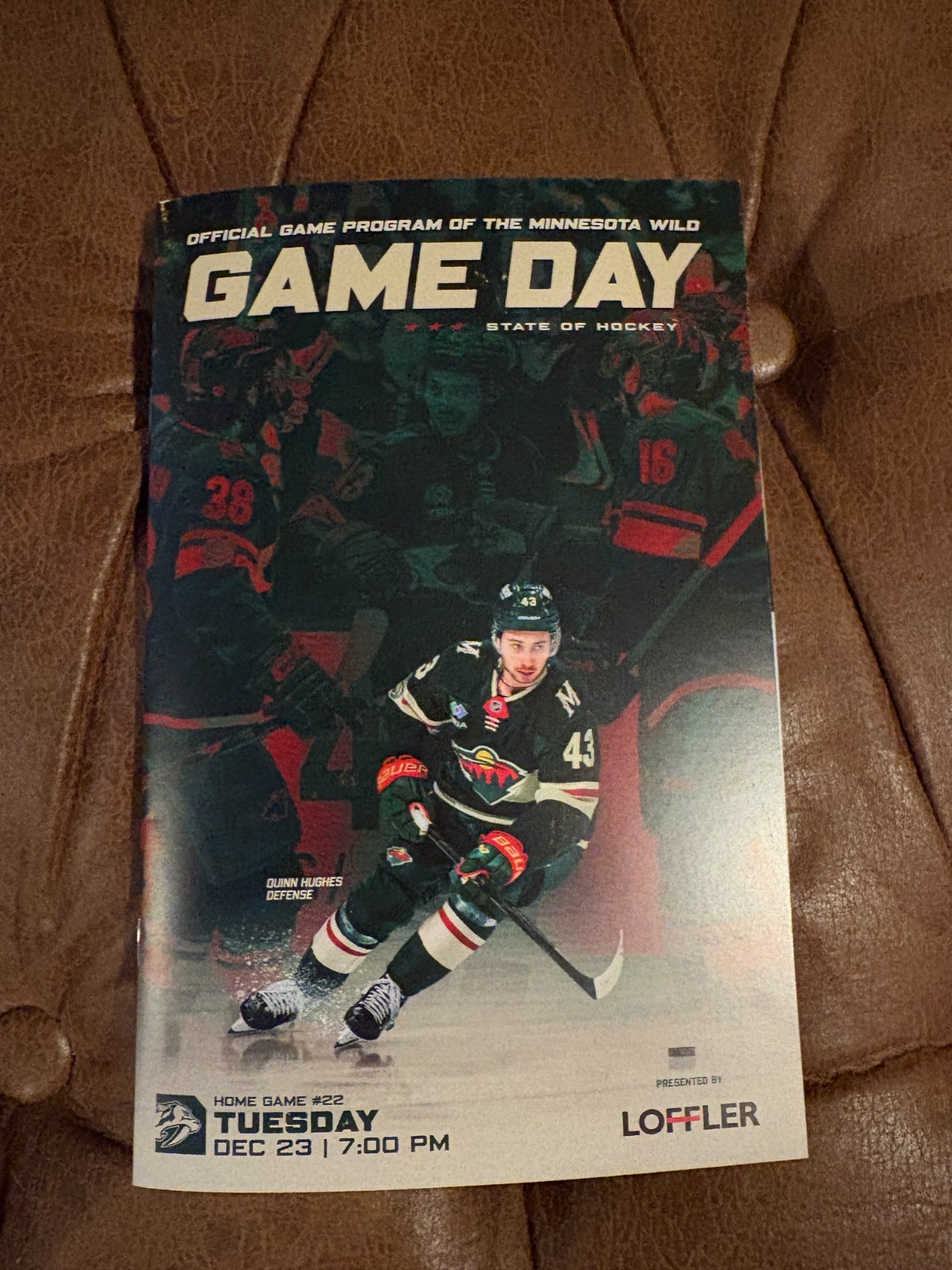 Quinn Hughes Minnesota Wild Game Day Program (Dec. 23, 2025, Wild vs Preds)
