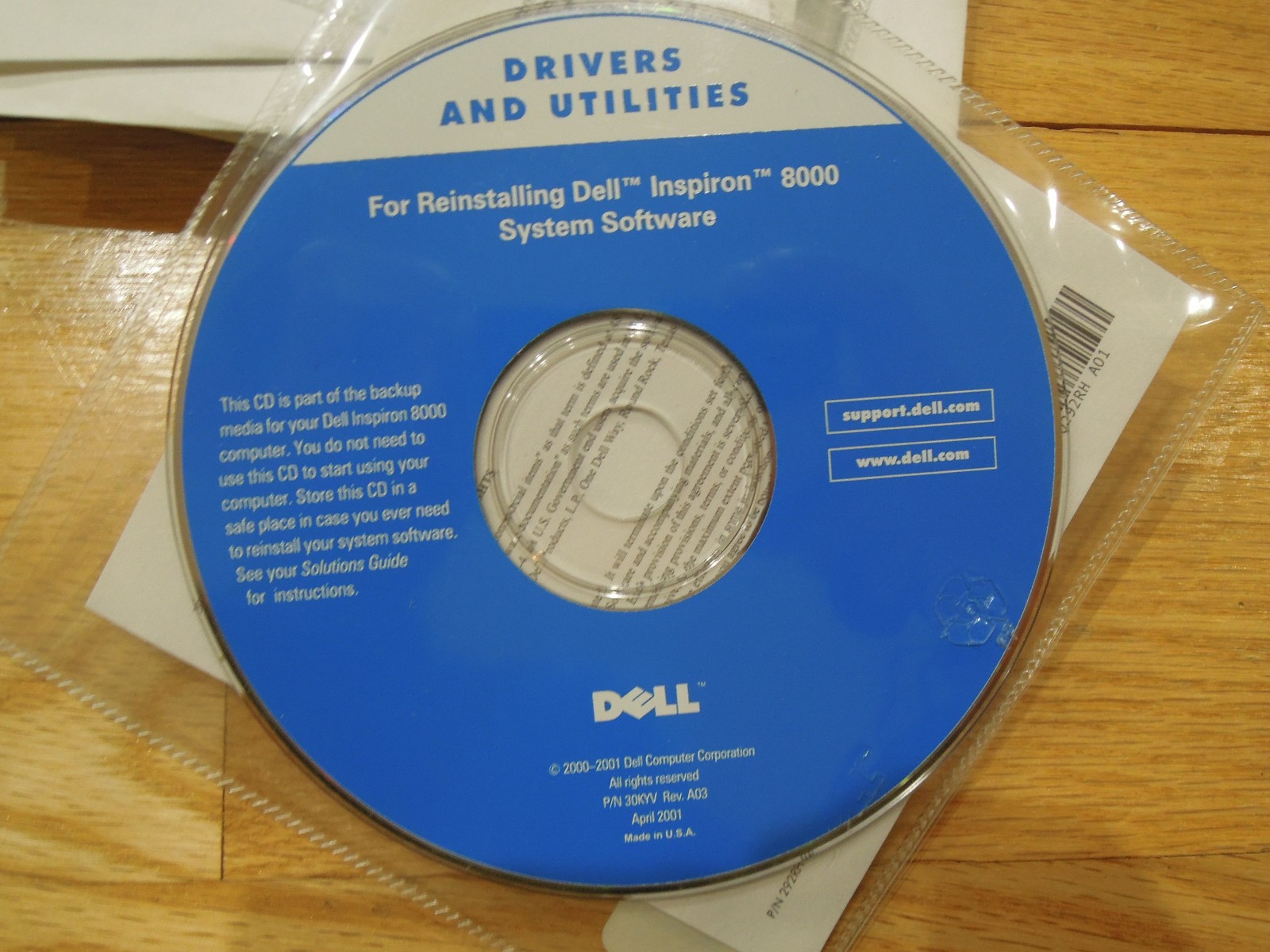 For Reinstalling Dell Inspiron 8000 System Software CD Backup 30KYV