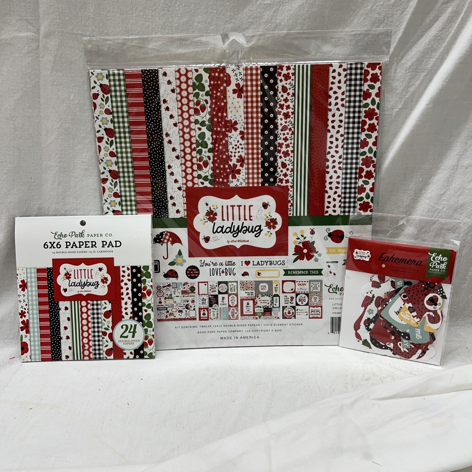 Echo Park Little Ladybug Collection 3 Pcs Paper Pack With Sticker Sheet Ephemera