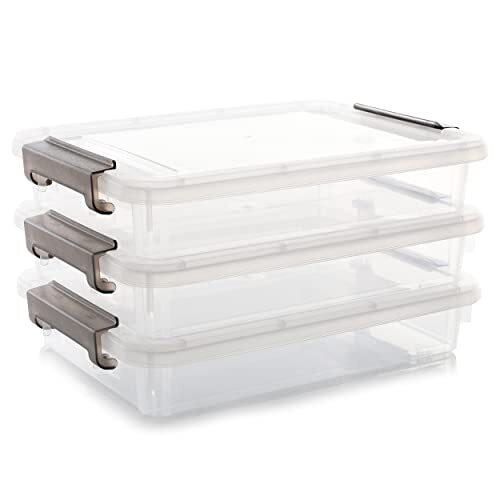 PLASTIC STORAGE BINS Clear white 3 Pcs 14.65" x 10.43" x 2.87" CITYLIFE