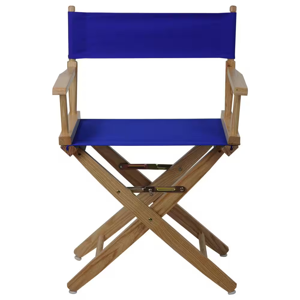18 In. Seat Height Extra-Wide Natural Frame/Royal Blue Canvas New, Solid Wood Fo