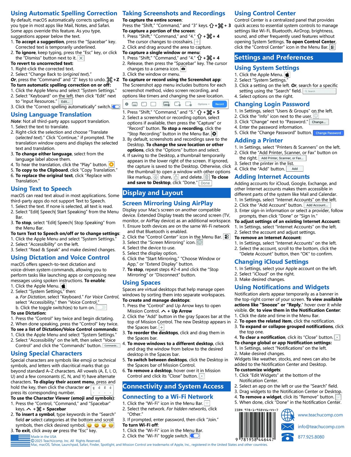 macOS Training Guide Quick Reference Card 4 Page Tutorial Cheat Sheet (Mac OS)