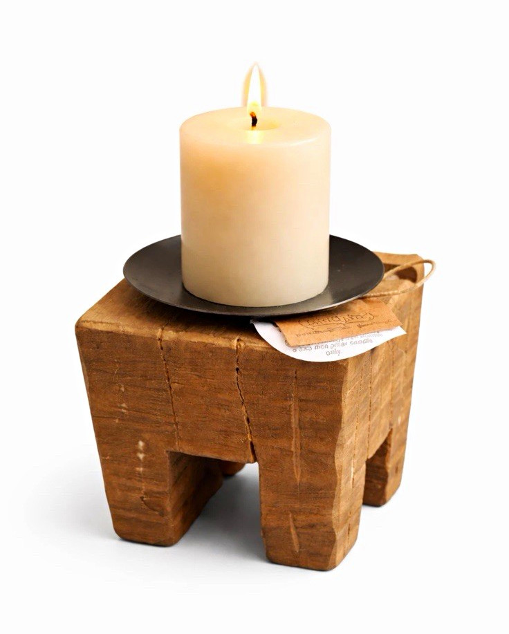 Mud Pie Small Reclaimed Wood & Black Metal Square Pillar Candle Holder Rustic