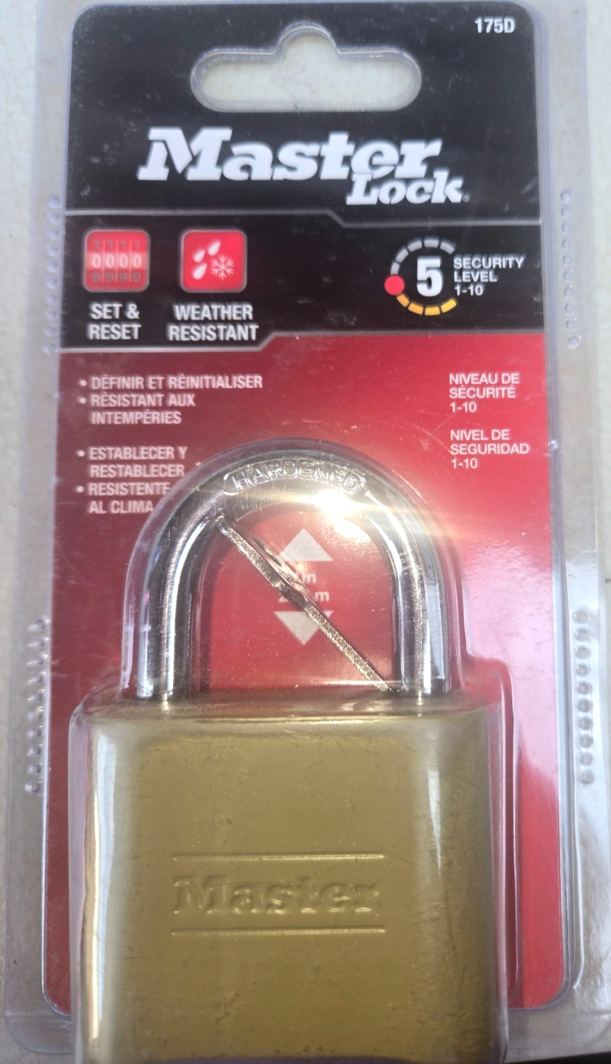 MASTER LOCK COMBINATION PADLOCK 1" SHACKLE 175D RESETTABLE COMBO NIP WEATHER RES