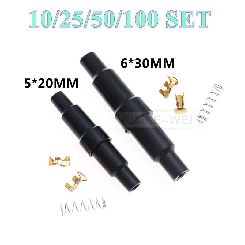 10/25/50/100 Set 5x20mm 6x30mm Inline Glass Fuse Holder With Terminal And Spring