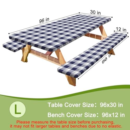 Picnic Table Cover with Bench Covers Portable Table Cloth Built-in 96x30in Blue