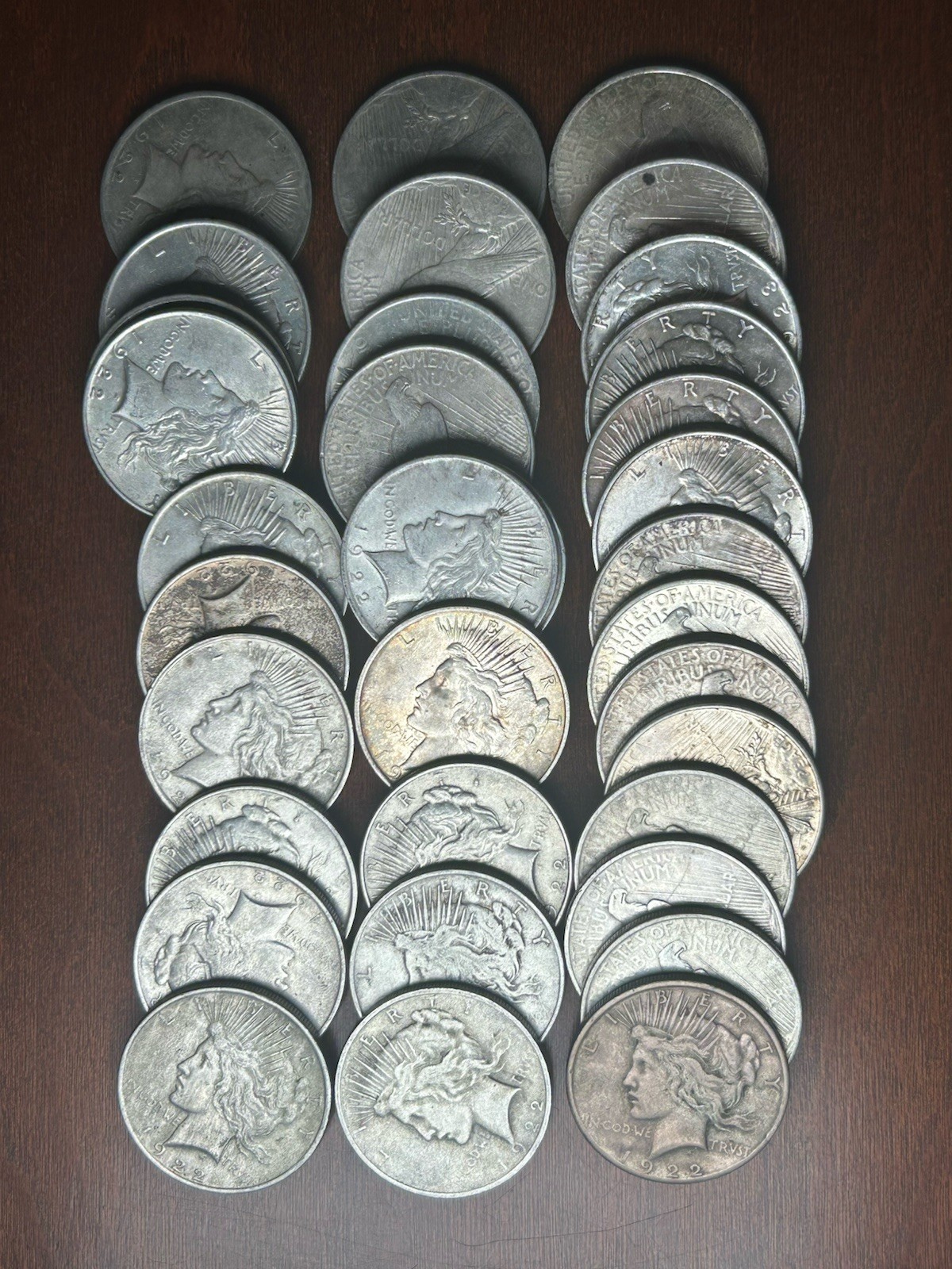 Lot of 33 Peace Silver Dollars Huge Collection Circulated Set Silver Coins!   A1