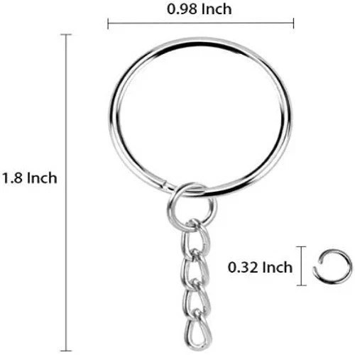 100pack Key Ring with Chain and Open Jump,1 Inch Split Round Keychain Rings Bulk