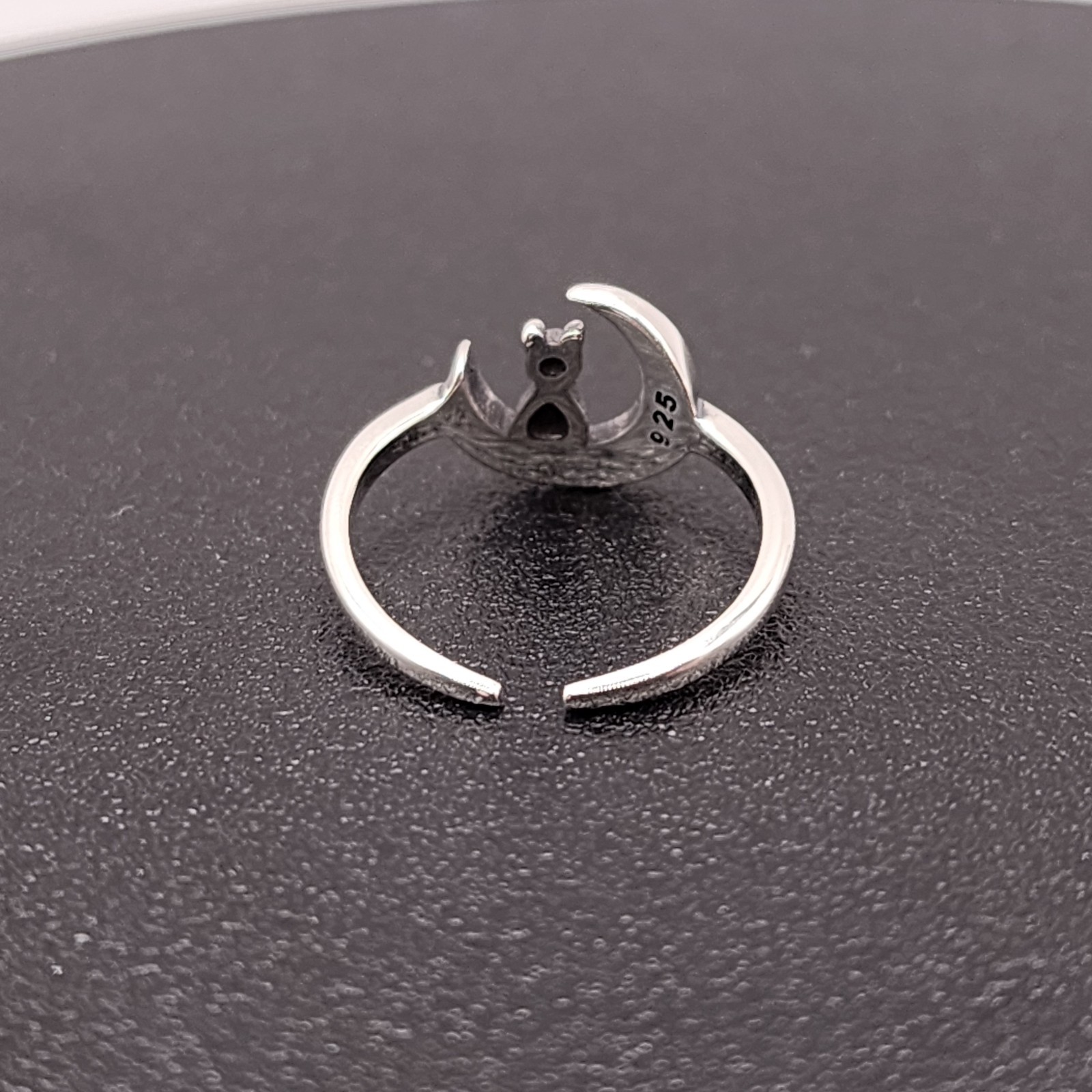 925 NEW Sterling Silver TOE Ring CAT on MOON 7mm