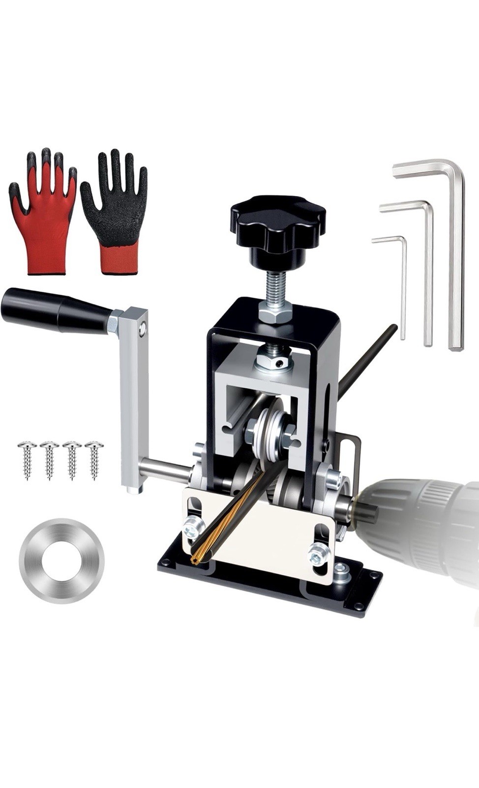 Dual Mode Wire Stripping Machine, Alloy Blades, 0.06-1" Cable, Gloves & Tools