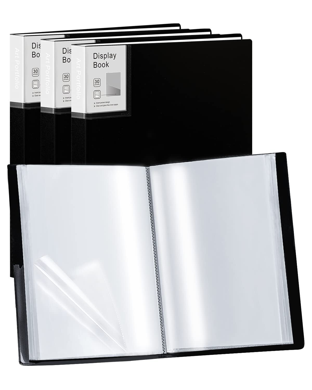 Folder with Plastic Sleeves 4 Pack 9"x12" Black Portfolio Folder for Artwork ...