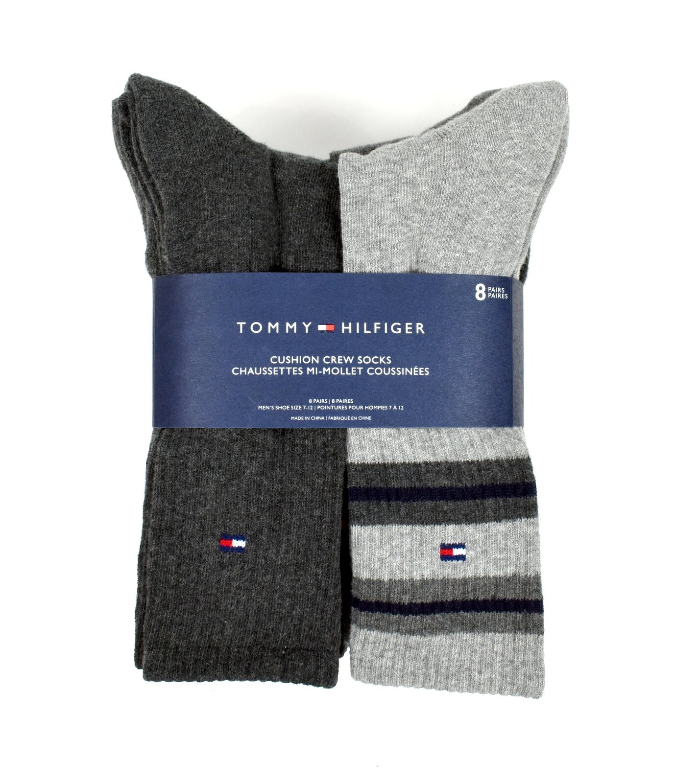 Tommy Hilfiger Men's Cushion Crew Socks 8 Pairs, Fit Men's Shoe Size 7-12