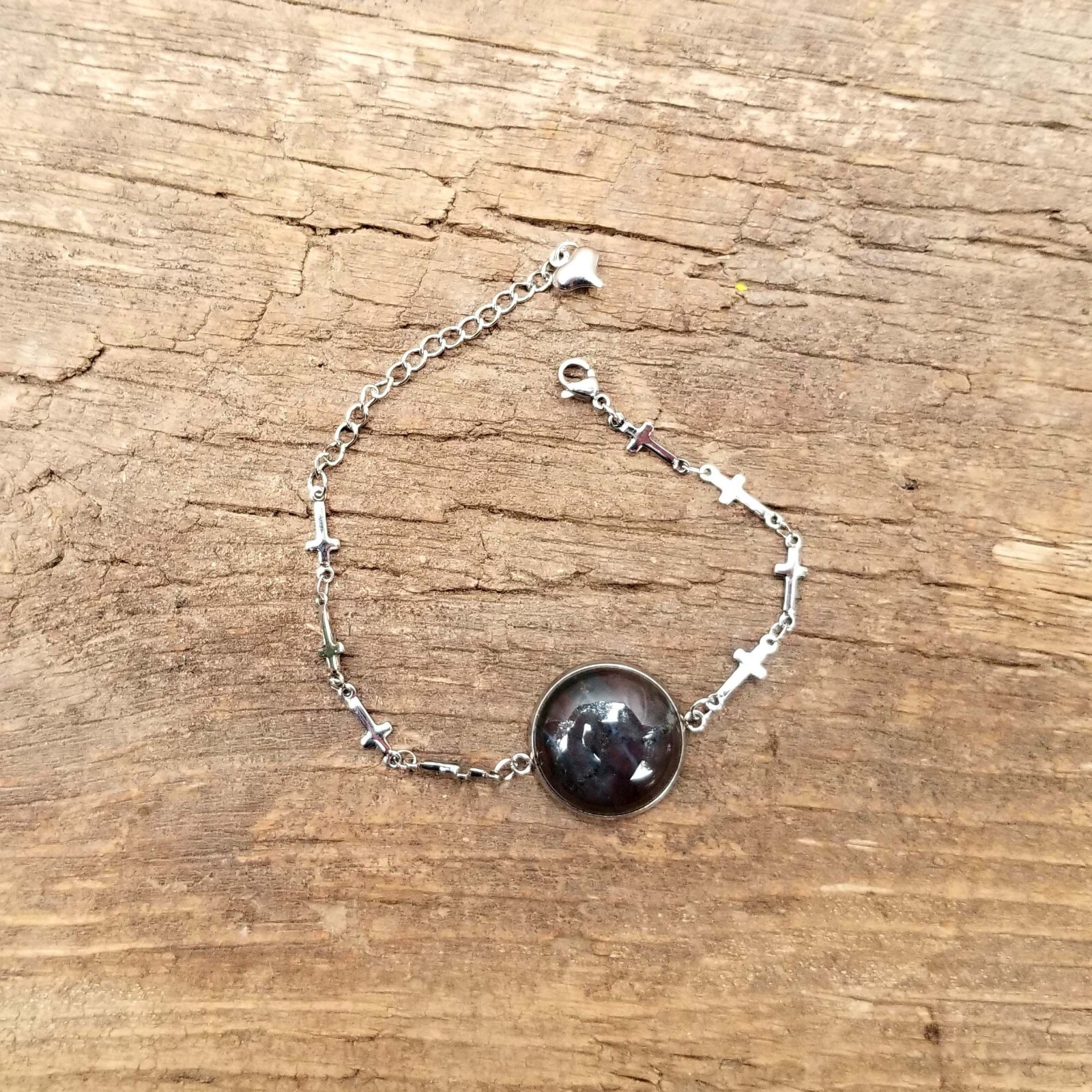 Adjustable Length Stainless Steel Cross Link Natural Fancy Jasper Stone Bracelet