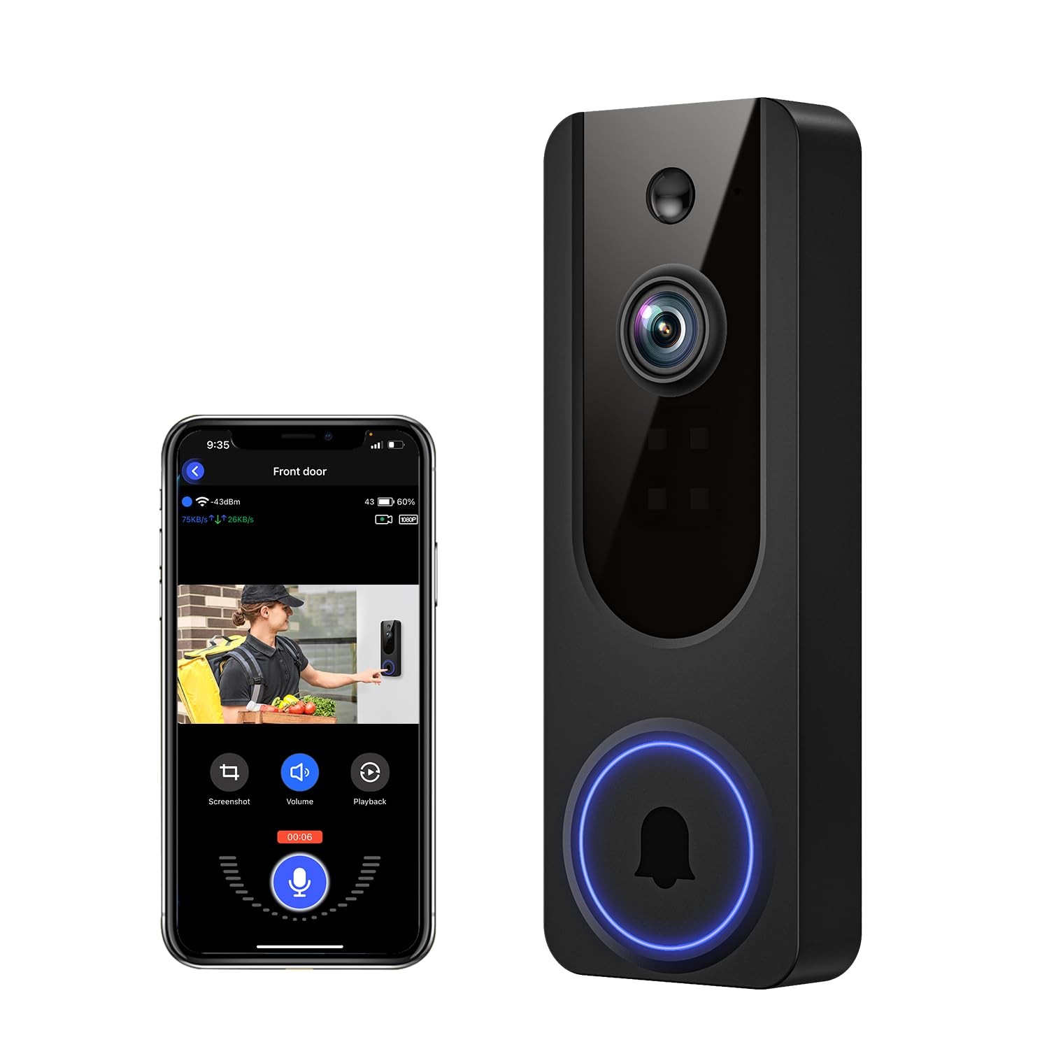 VanaOrbi 1080p WiFi Video Doorbell Camera Wireless, Battery Powered, AI...