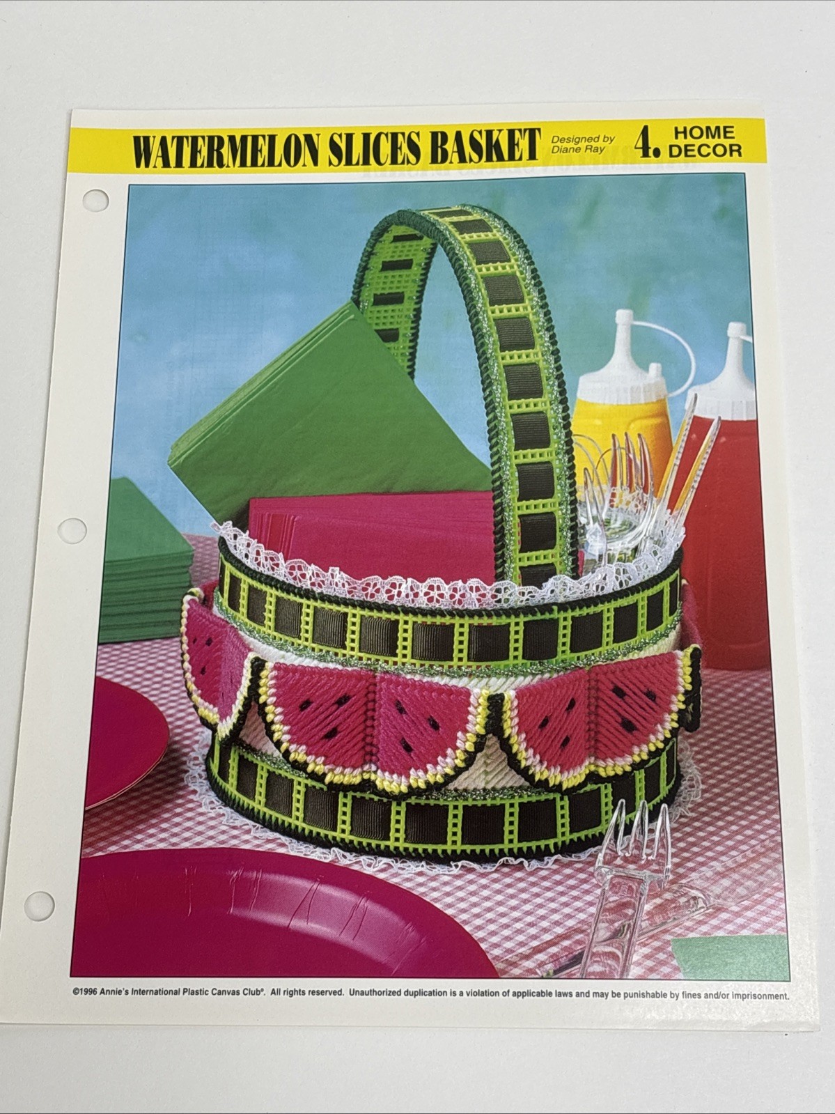 Watermelon Slices Basket Annie's Attic Plastic Canvas Pattern Page