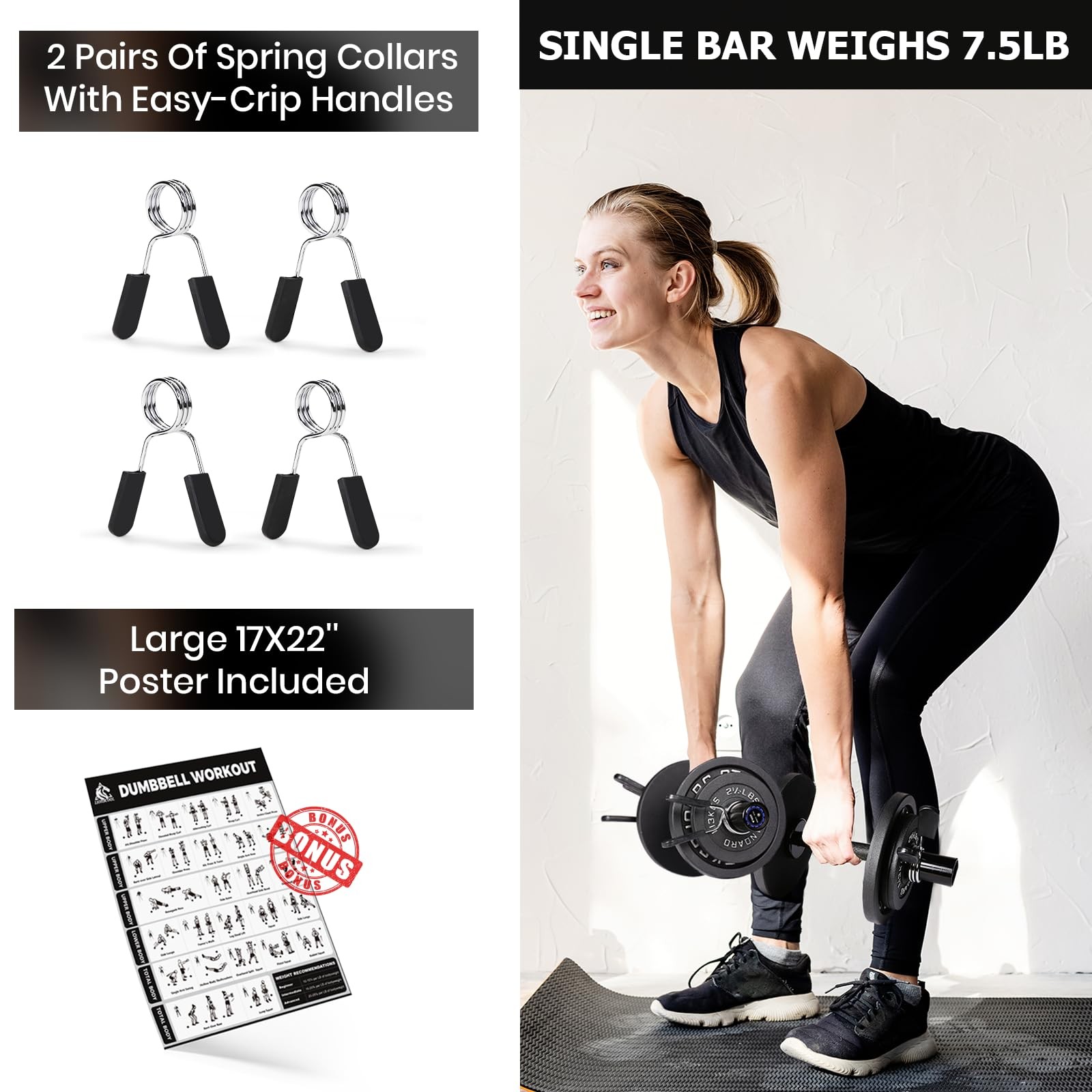 16" Loadable Dumbbells Pairs, Solid Steel Olympic Dumbbell Handles for 2" Pla...