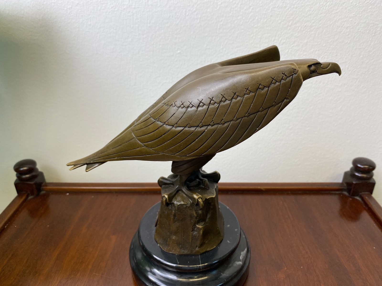 Bronze Sculpture Eagle Art Deco on Black Marble Base After Coenraad