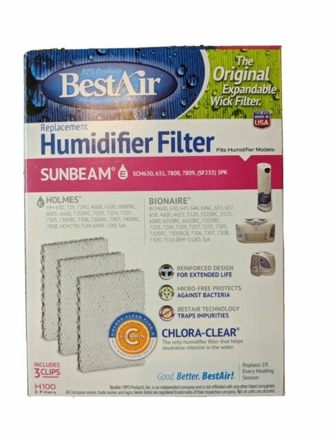 Best Air H100 Replacement Humidifier Filters (Three Pack) - With Clips- Lot of 3