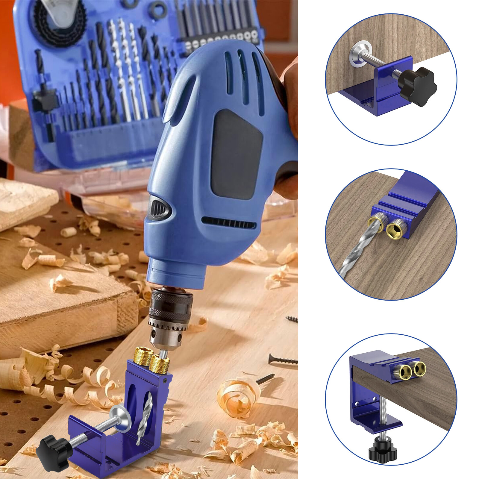 37Pocket Hole Jig Kit Carpentry Joinery Woodworking System Adjustable Depth Tool
