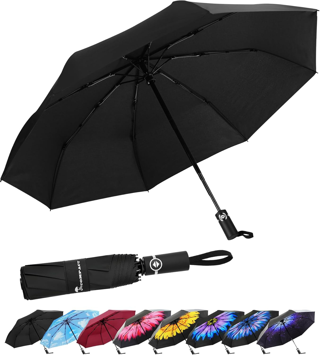 Travel Umbrella for Rain, Windproof Automatic Compact Umbrella, UV Sun Protectio