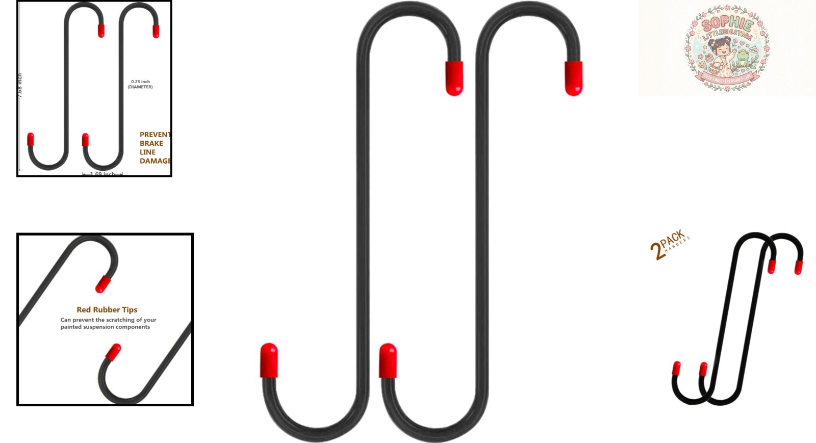 2 PCS Durable Brake Caliper Hanger Hooks with Rubber Tips for Safe Repairs