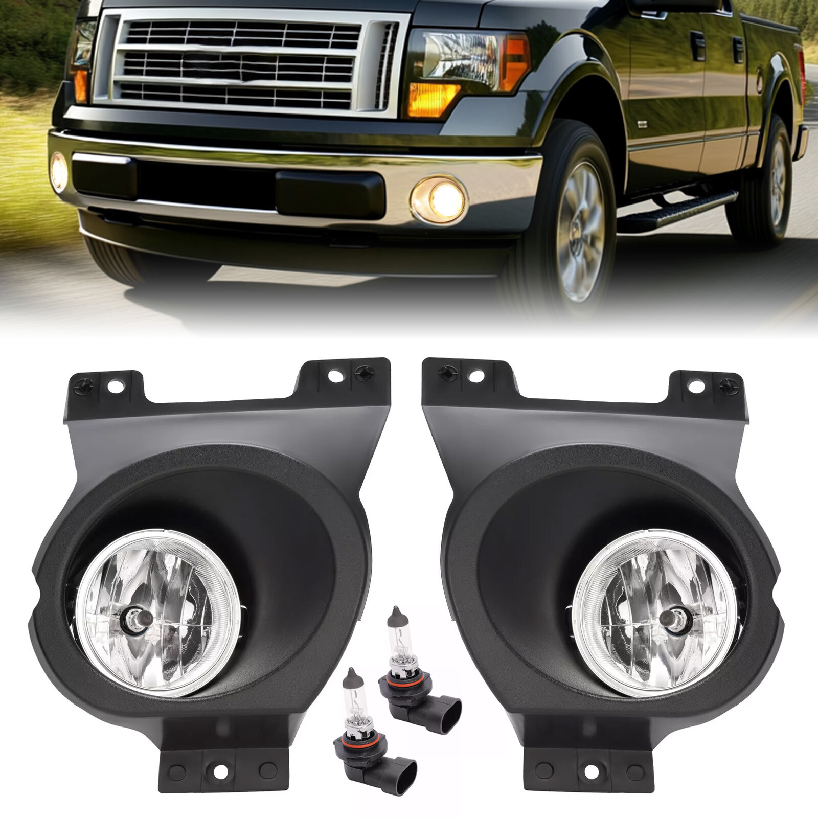 Pair Front Bumper Driving Lamps Fog Lights w/Bezel For Ford F150 F-150 2009-2010