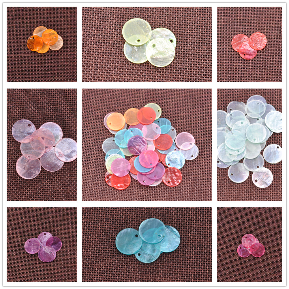 Wholesale 50Pcs Mussel Shell Flat Round Coin Charm Beads 13MM 15MM 18MM