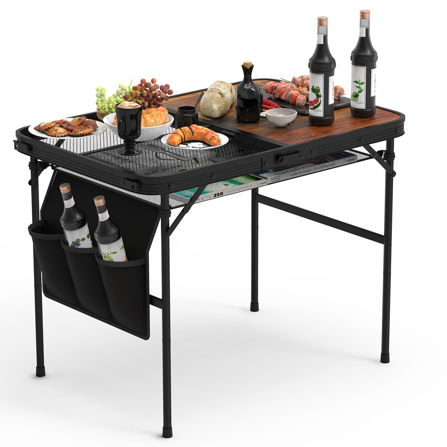 Foldable Camping Table In Aluminum Alloy W/ Adjustable Height For BBQ And Picnic