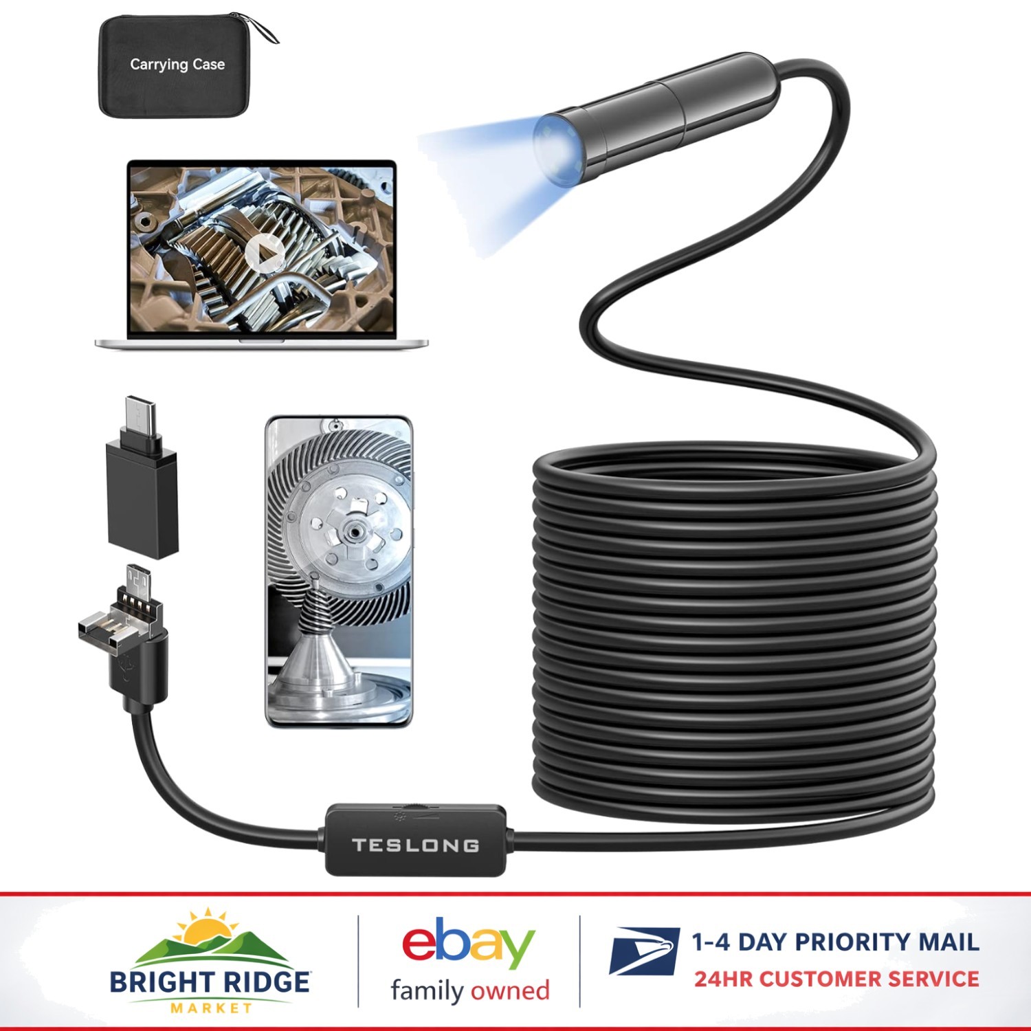 High-Definition 5MP Endoscope with USB Connectivity and Adjustable Lighting