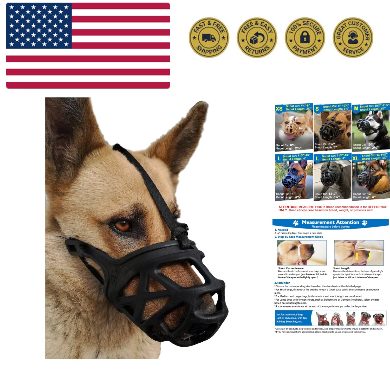 Dog Muzzle, Breathable Basket Muzzles for Small, Medium, Large and X-Large Ag...