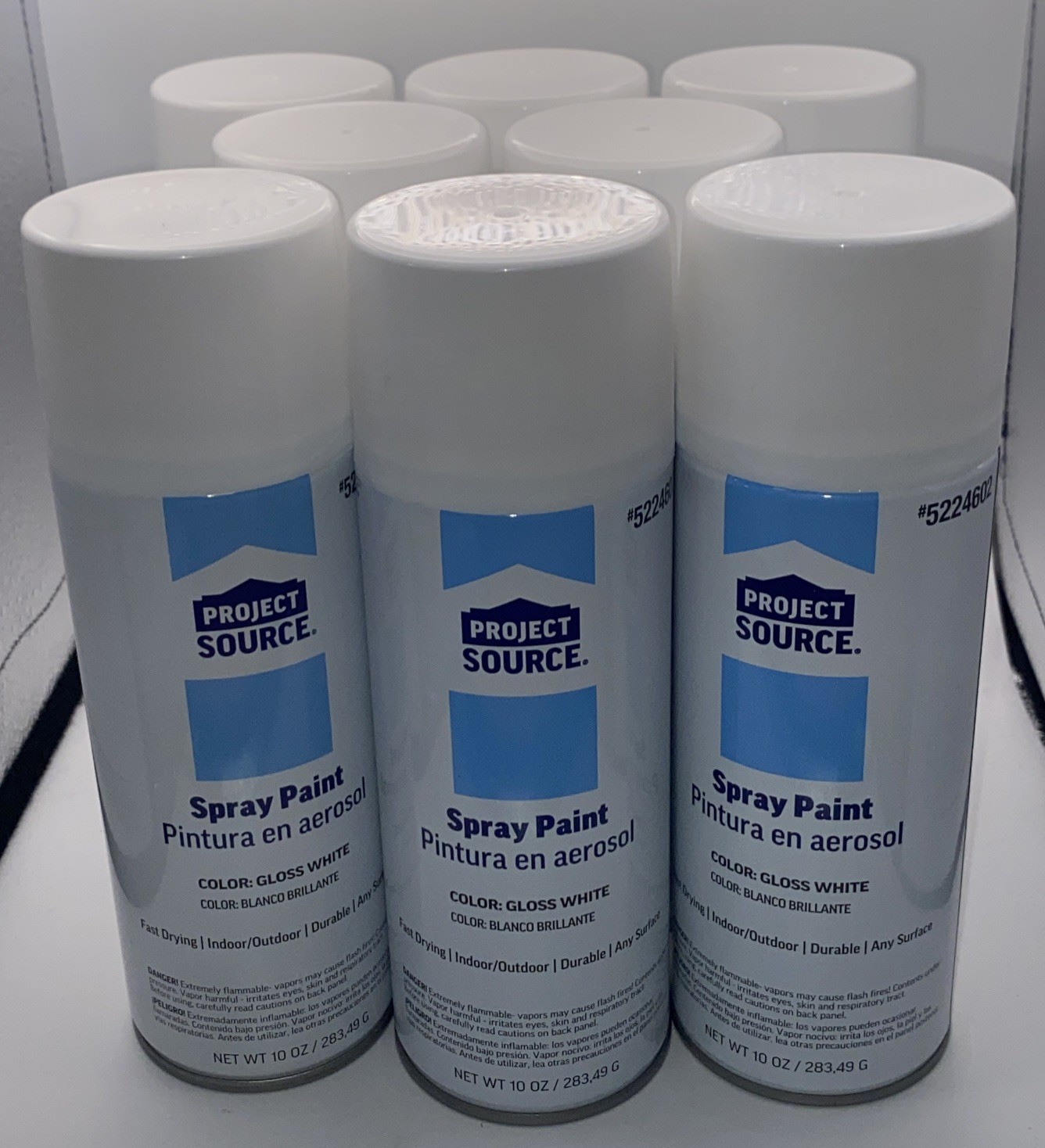 8 Lowe's Project Source Gloss Fast Drying Indoor/Outdoor Spray Paint White 10oz