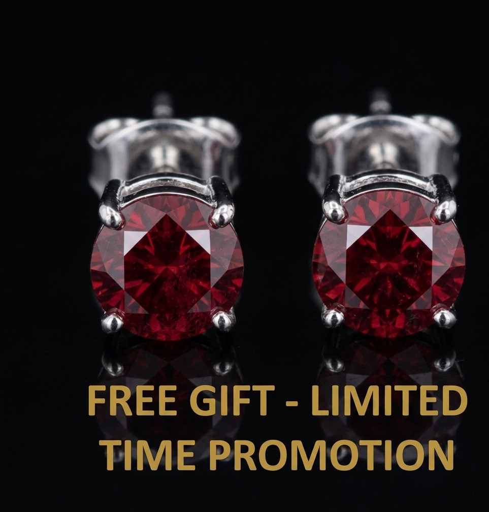 5.00 CT Certified Round Cut Red Diamond Ring, Tariffs FREE & Matching Studs.