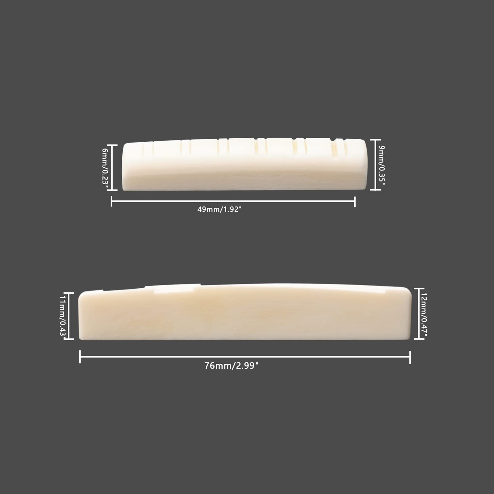 1 Set of 12 String Real Bone Slotted Saddle Nut Acoustic Guitar Parts
