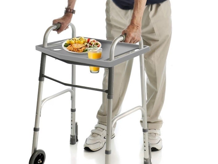 Tray Table with 2 Cup Holders for Standard Folding Walkers - Gray