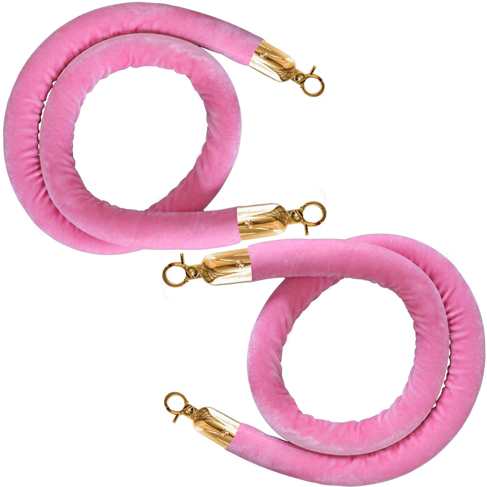 2 PCS 5FT Pink Velvet Stanchion Rope Crowd Control Barrier Gold Hooks Party