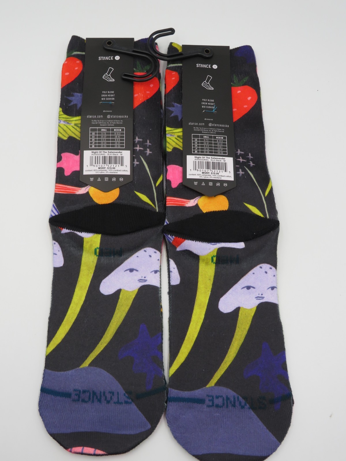 2 PAIR Stance Night Of The Salamander Casual Women's Black Crew Socks M 8-10.5