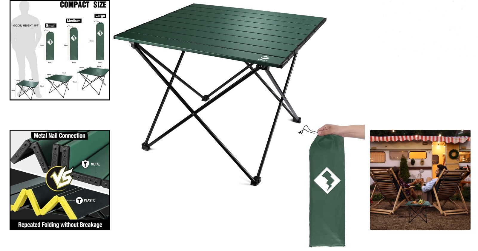 Portable Camping Side Table Ultralight Aluminum Foldable Beach Table with Car...