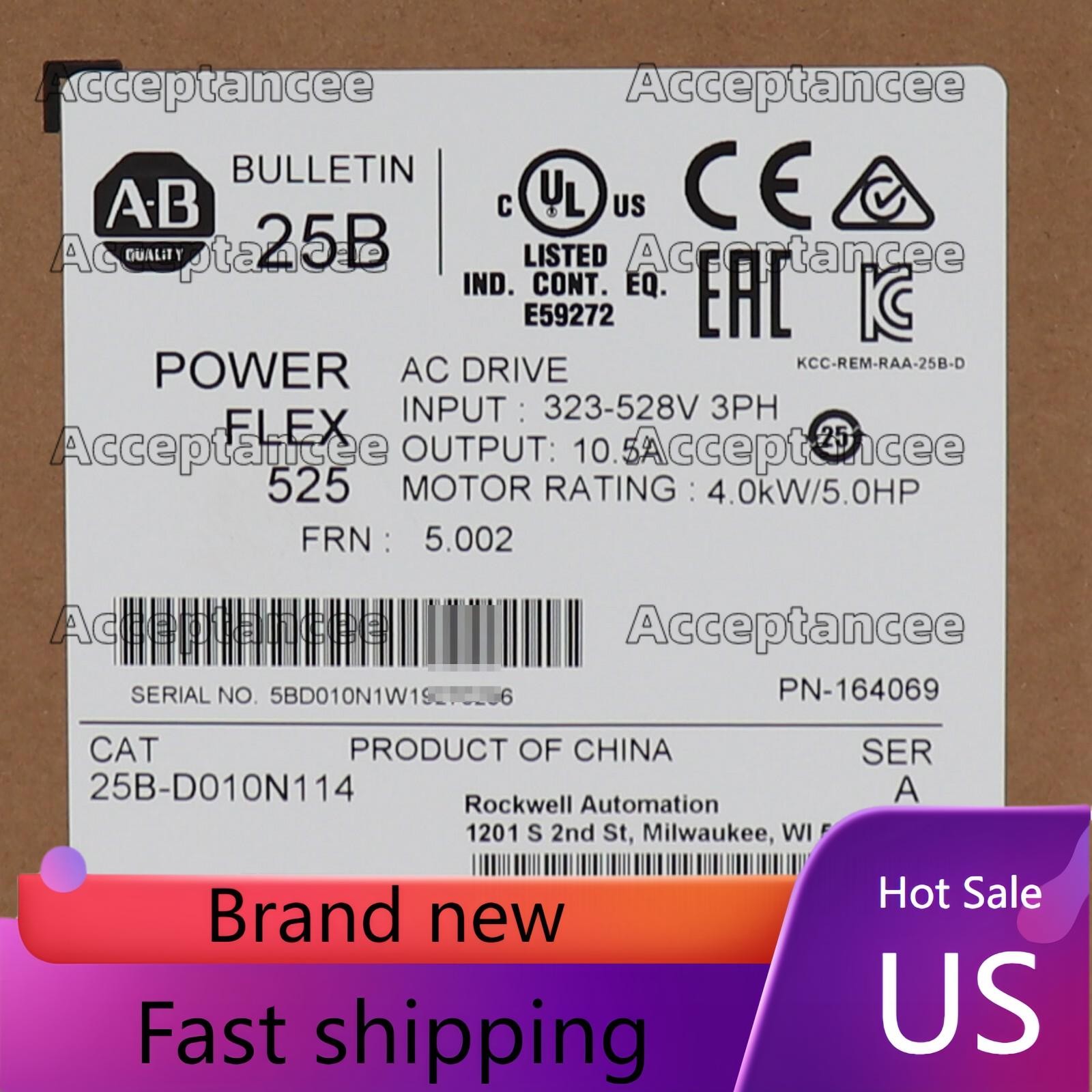 Allen-Bradley 25B-D010N114 PowerFlex 525 4kW (5Hp) AC Drive Factory US Free Tax