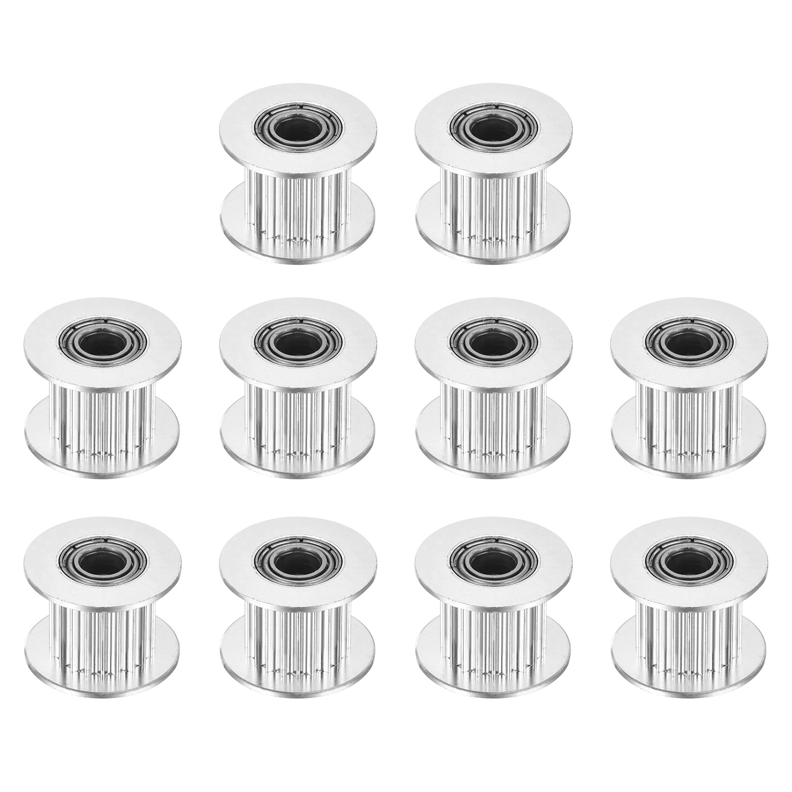 10 Pcs 2GT Idler Pulley 20 Teeth 5mm Bore for 10mm Belt Silver