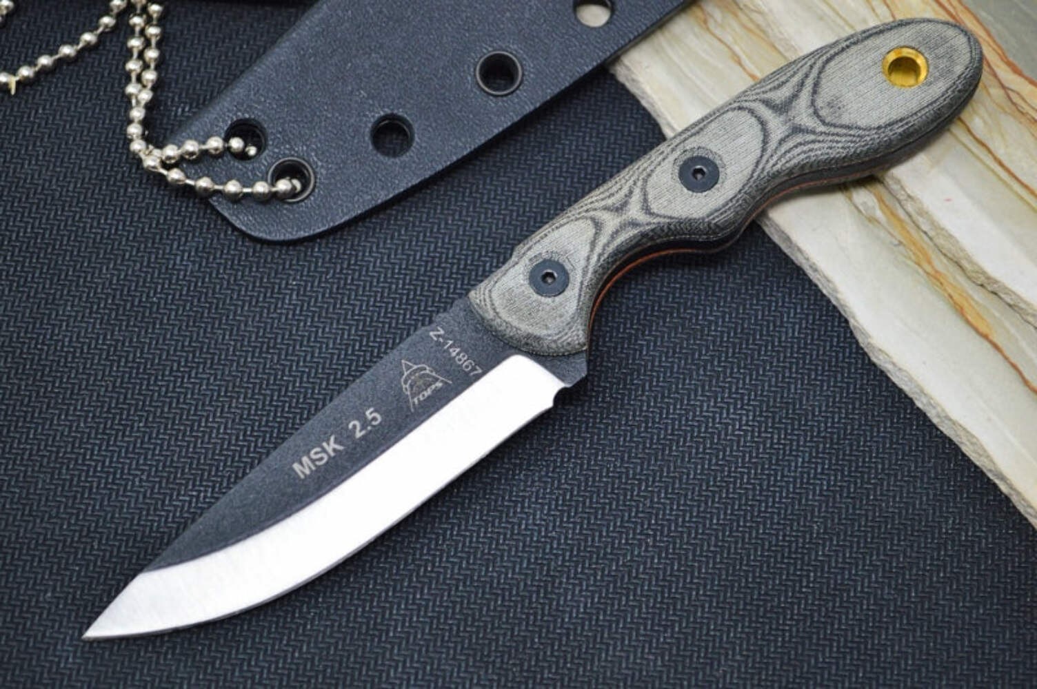 Tops Mini Scandi BLM - 1095 Steel / Black Linen Micarta Handle / Kydex Sheath MS
