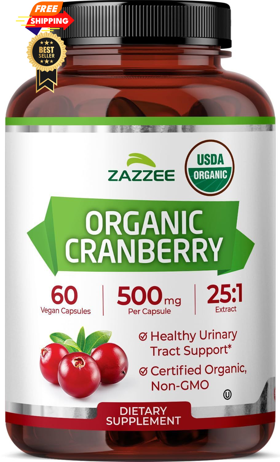 Zazzee USDA Organic Cranberry 25:1 Extract, 500 mg per 60 Count (Pack of 1)
